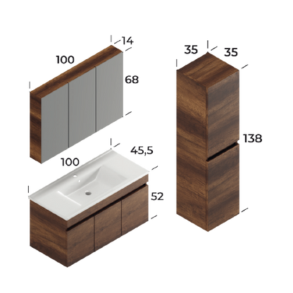 Defne Matt White 100 cm Bathroom Cabinet Set