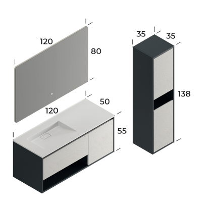 Duru Matt Antracite / Slate Cream 120 cm Bathroom Cabinet Set