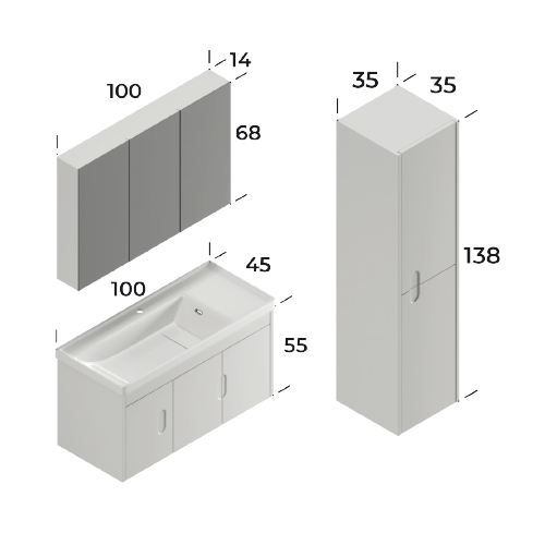 Ada Matt White 100 cm Bathroom Cabinet Set
