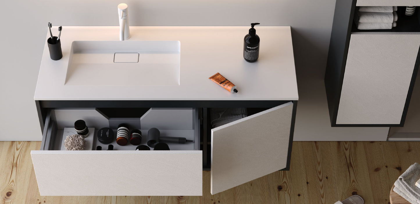 Duru Matt Silk Grey / Slate Cream 80 cm Bathroom Cabinet Set