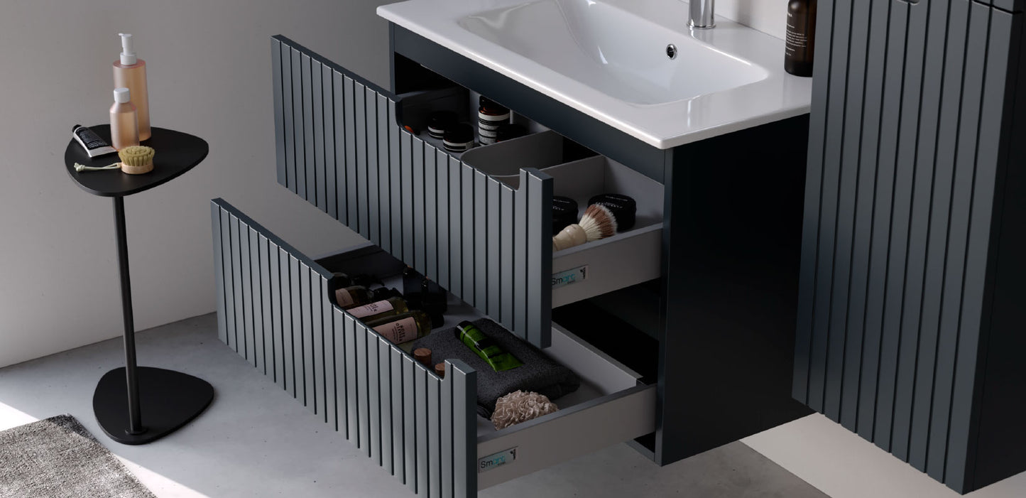 Enza Matt White 100 cm Bathroom Cabinet Set