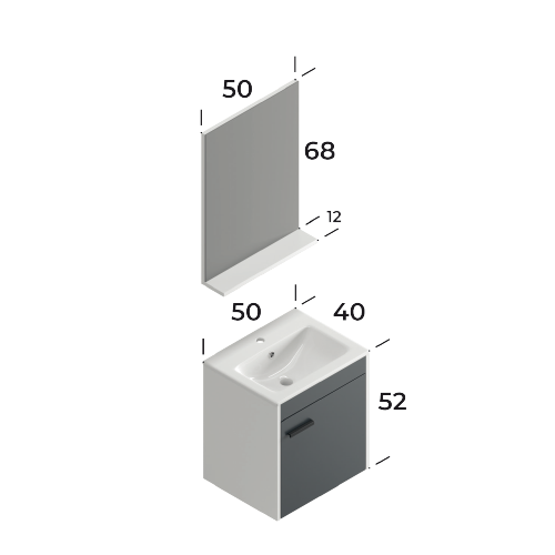 Tika Wood Baroq / Matt Antracite 50 cm Bathroom Cabinet Set