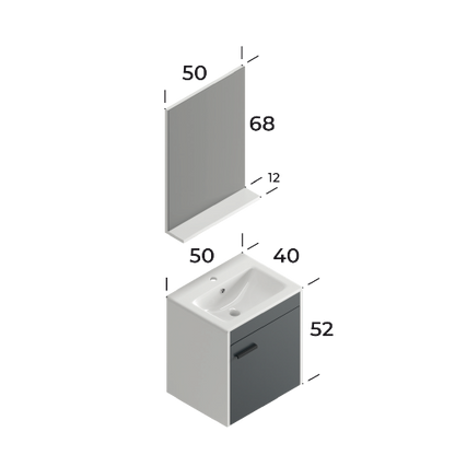 Tika Wood Baroq / Matt Antracite 50 cm Bathroom Cabinet Set