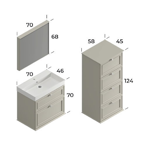 Stella Matt Silk Grey 70 cm Bathroom Cabinet Set