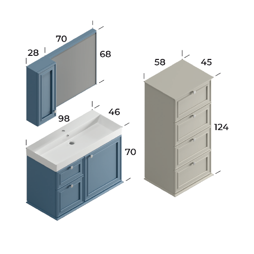 Stella Matt Dove Blue 100 cm Bathroom Cabinet Set
