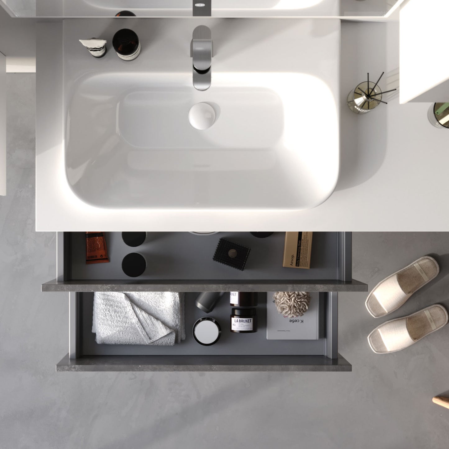 Rodos Grey/Black 85 cm Bathroom Cabinet Set