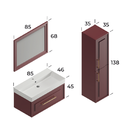 Napoli Matt Cherry 85 cm Bathroom Cabinet Set