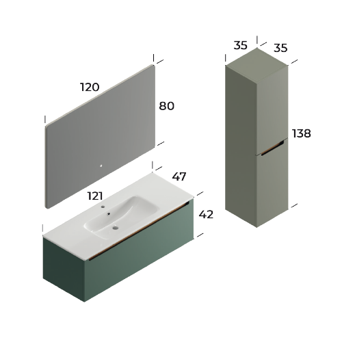 Ibiza Matt Dark Green 120 cm Bathroom Cabinet Set
