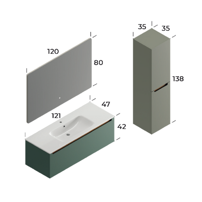 Ibiza Matt Dark Green 120 cm Bathroom Cabinet Set