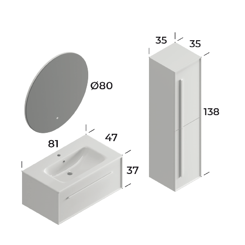 Lugo Matt White 80 cm Bathroom Cabinet Set