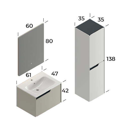 Lyon Matt Silk Grey 60 cm Bathroom Cabinet Set
