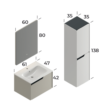 Lyon Matt Silk Grey 60 cm Bathroom Cabinet Set