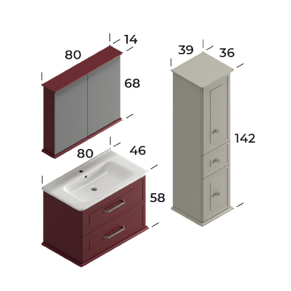 Terra Matt Cherry 80 cm Bathroom Cabinet Set