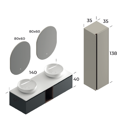 Toledo Matt Antracite 140 cm Bathroom Cabinet Set