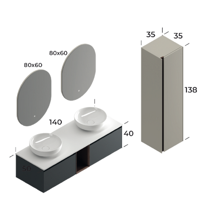 Toledo Matt Antracite 140 cm Bathroom Cabinet Set