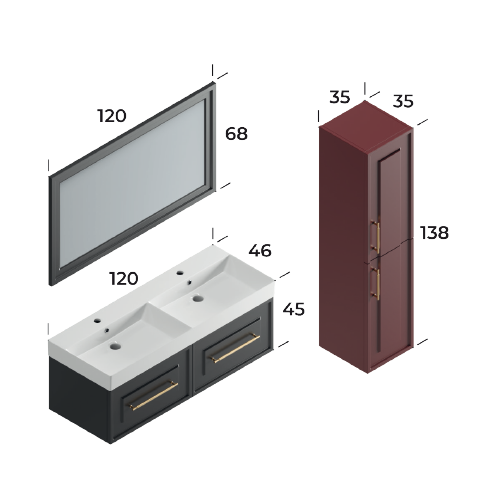 Napoli Matt Black 120 cm Bathroom Cabinet Set