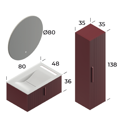 Bari Cherry 80 cm Bathroom Cabinet Set