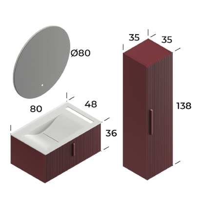 Bari Cherry 80 cm Bathroom Cabinet Set