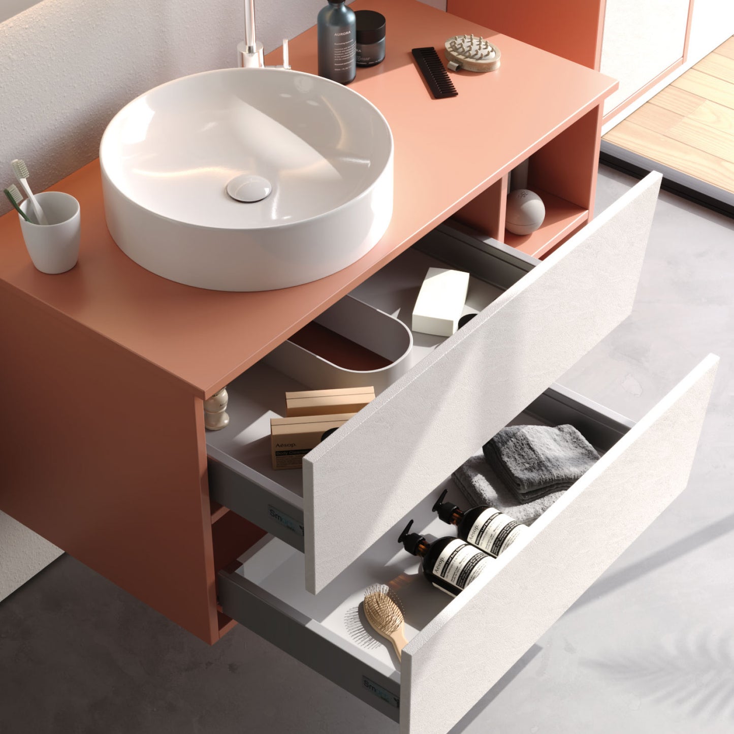 Riva Matt Brick Red / Slate Cream 100 cm Bathroom Cabinet Set