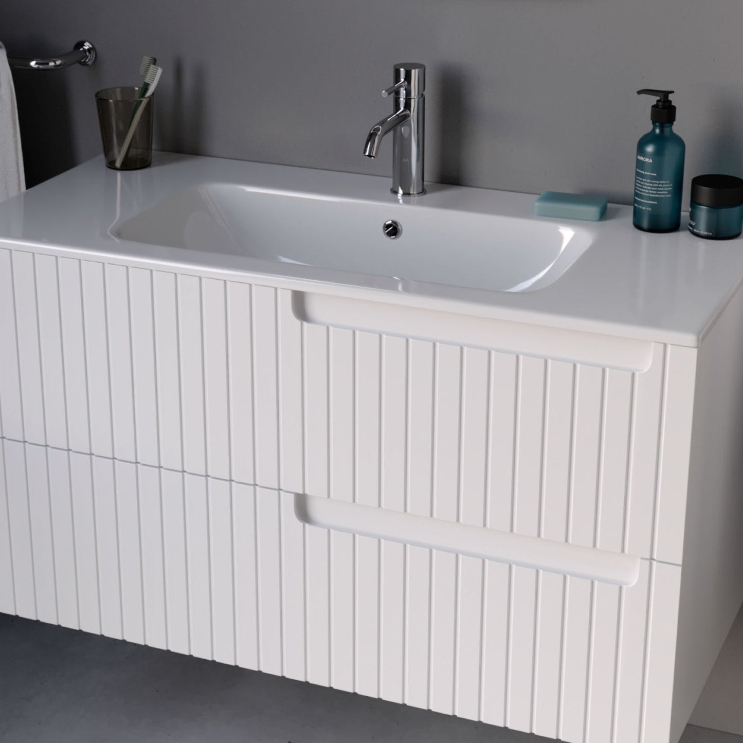 Enza Matt Silk Grey 60 cm Bathroom Cabinet Set