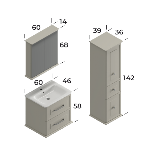 Terra Matt Silk Grey 60 cm Bathroom Cabinet Set