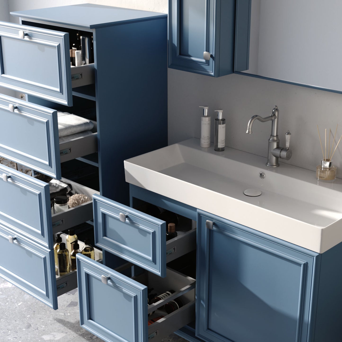 Stella Matt Dove Blue 100 cm Bathroom Cabinet Set