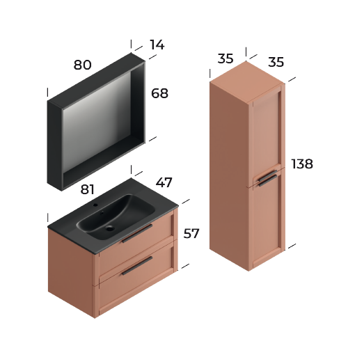 Laguna Matt Brick Red 80 cm Bathroom Cabinet Set