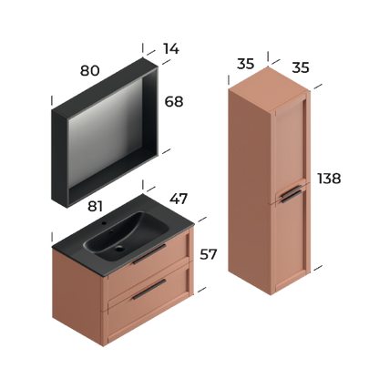 Laguna Matt Brick Red 80 cm Bathroom Cabinet Set
