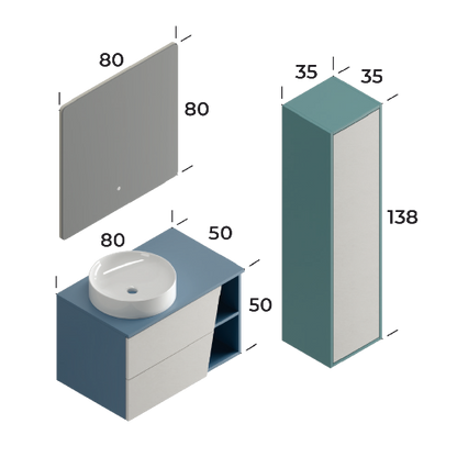 Riva Matt Dove Blue / Slate Cream 80 cm Bathroom Cabinet Set