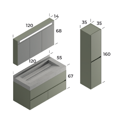 Lucca Matt Cement Grey 120 cm Bathroom Cabinet Set