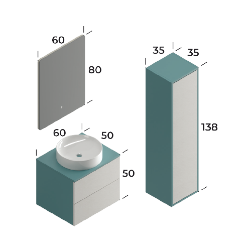 Riva Matt Blue / Slate Cream 60 cm Bathroom Cabinet Set