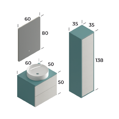 Riva Matt Blue / Slate Cream 60 cm Bathroom Cabinet Set