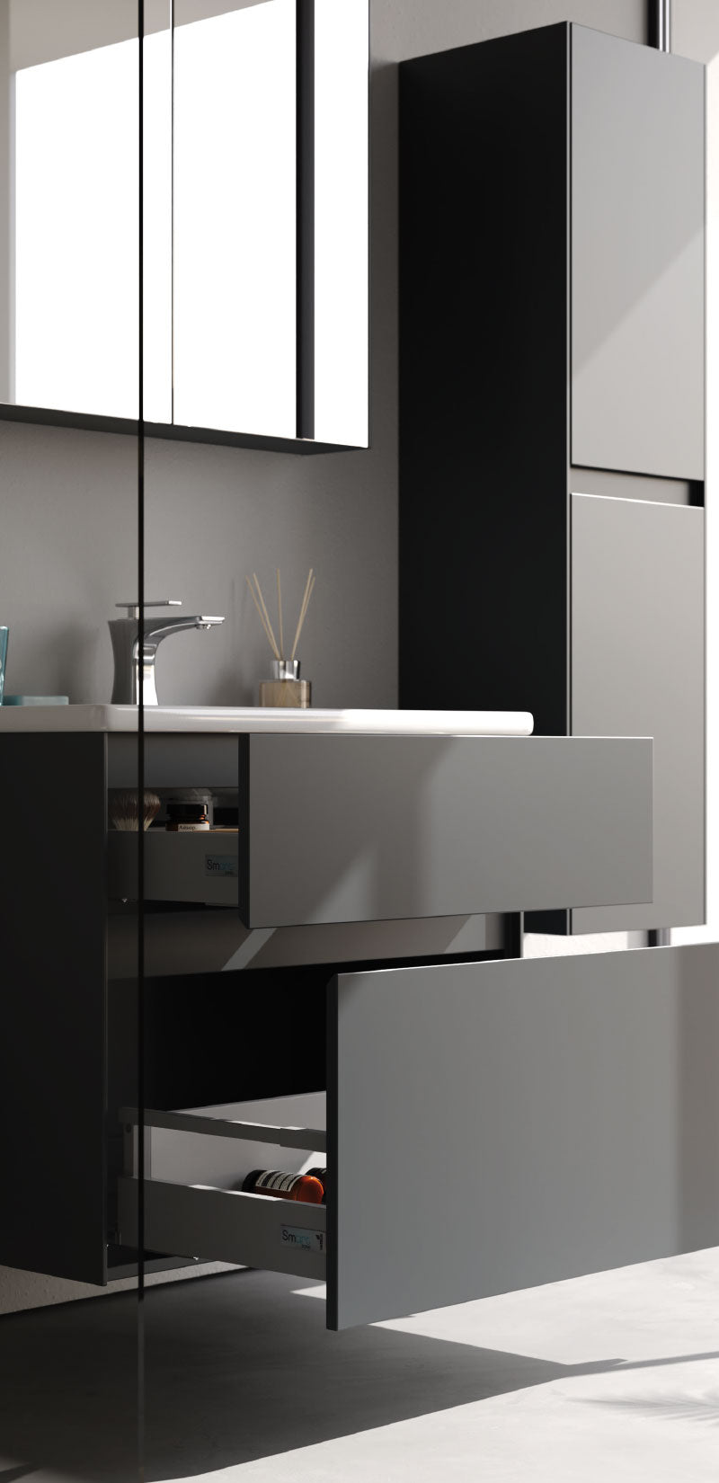 Malaga Matt Black 80 cm Bathroom Cabinet Set