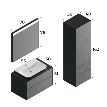Rodos Grey/Black 85 cm Bathroom Cabinet Set