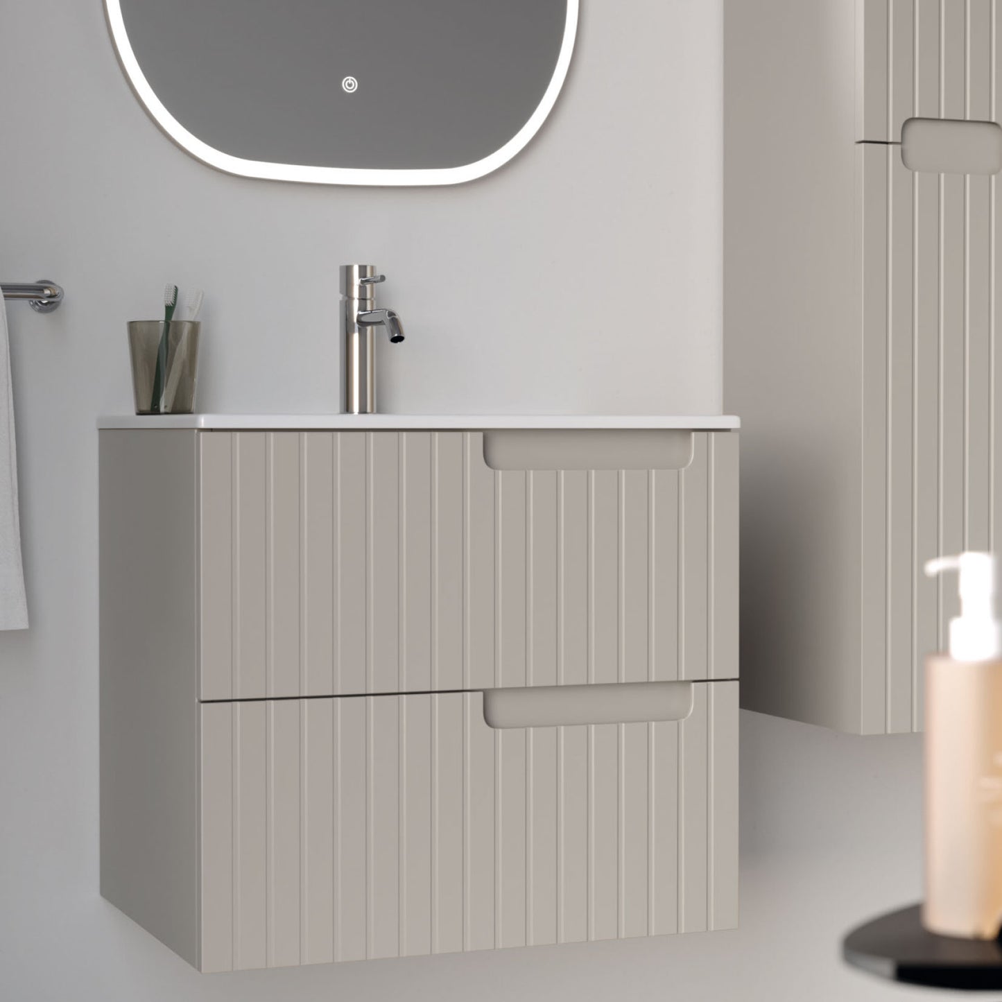 Enza Matt Silk Grey 60 cm Bathroom Cabinet Set
