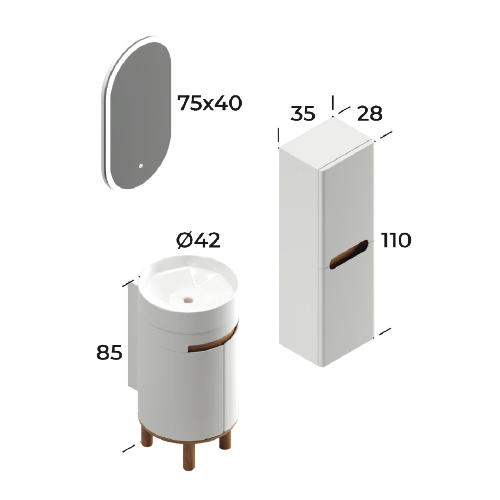 Masal Matt Antracite 42 cm Bathroom Cabinet Set