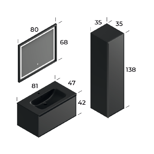 Fonte Schwarzes 100 cm Badezimmerschrank-Set
