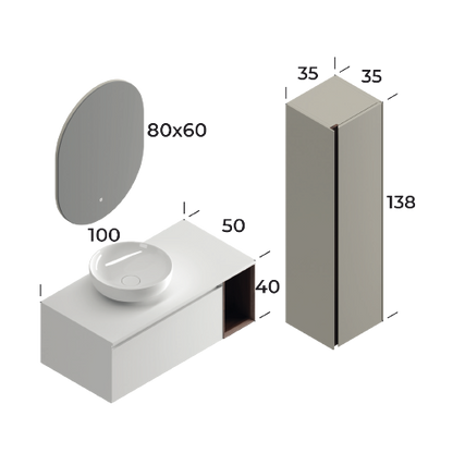Toledo Matt White 100 cm Bathroom Cabinet Set