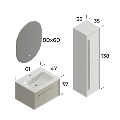 Lugo Matt Silk Grey 60 cm Bathroom Cabinet Set