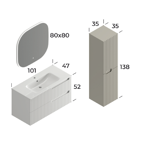 Enza Matt White 100 cm Bathroom Cabinet Set