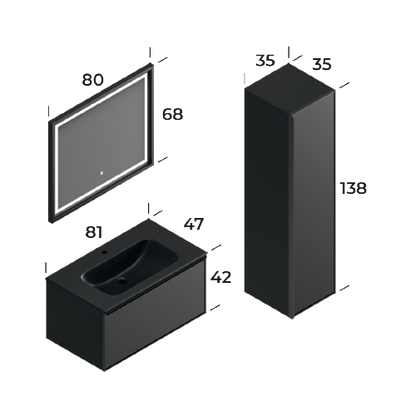 Fonte Schwarzes 80 cm Badezimmerschrank-Set