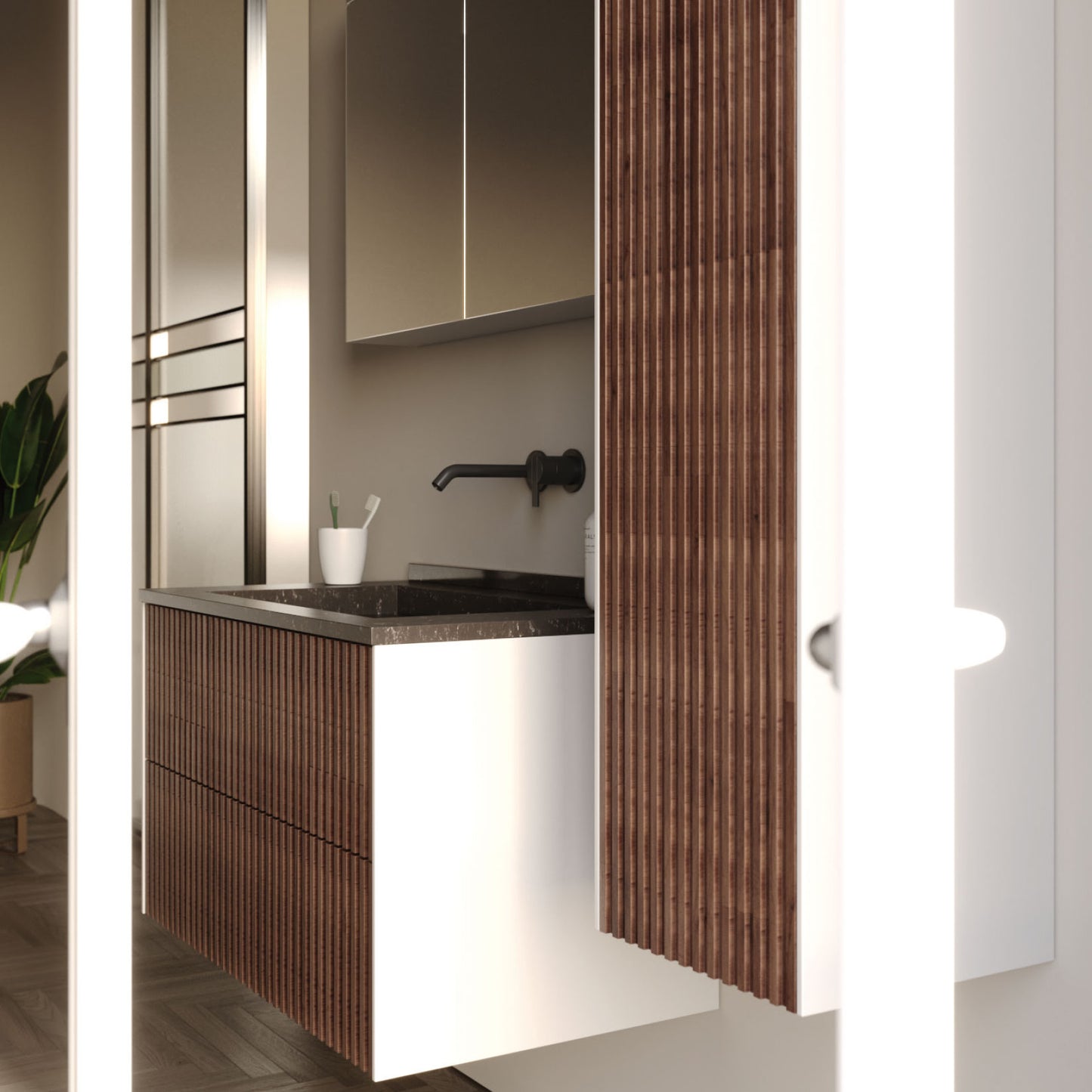 Arte Wood/White 85 cm Bathroom Cabinet Set