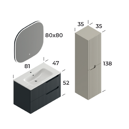 Enza Matt Antracite 80 cm Bathroom Cabinet Set