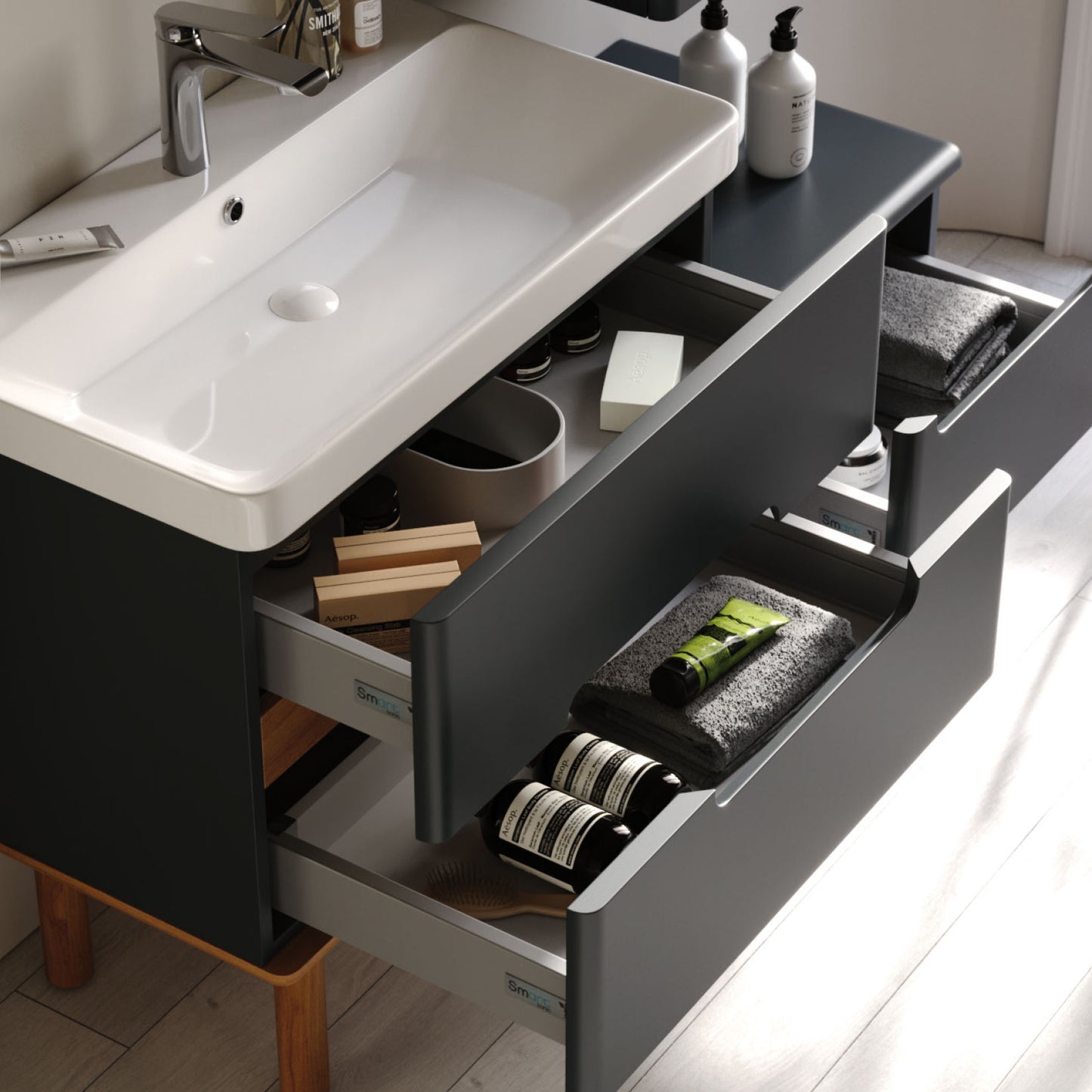 Masal Matt Antracite 130 Cm Bathroom Cabinet Set