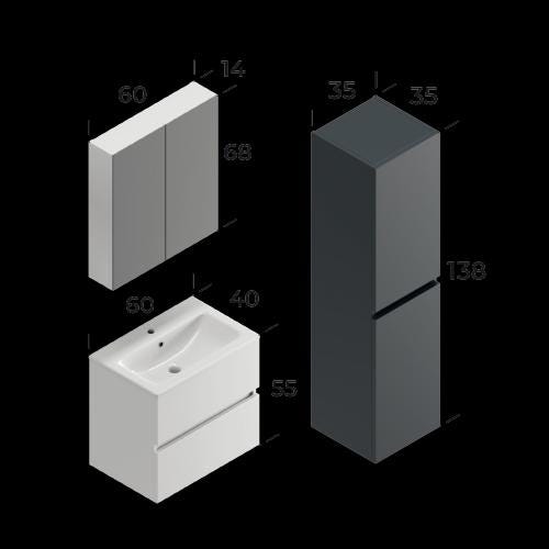 Icon Matt White 60 cm Bathroom Cabinet Set