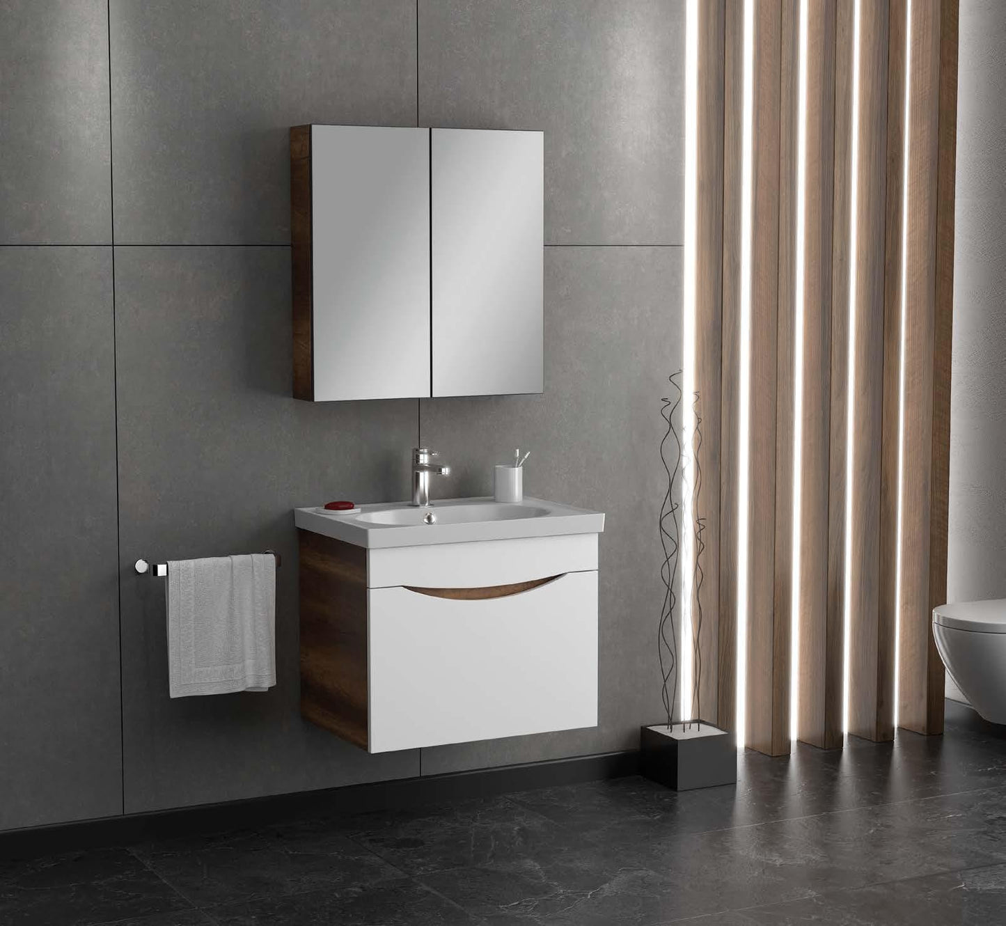 Smile 85cm Baroque MDF/Matte White Bathroom Cabinet Set or Single Options -  Ready to Install, Pre-Assembled, Wall Mounted
