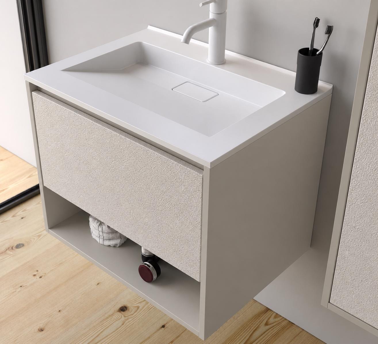 Duru 80 cm Silk Gray Bathroom Cabinet Set or Single Options - Ready to Install, Pre-Assembled, Wall Mounted