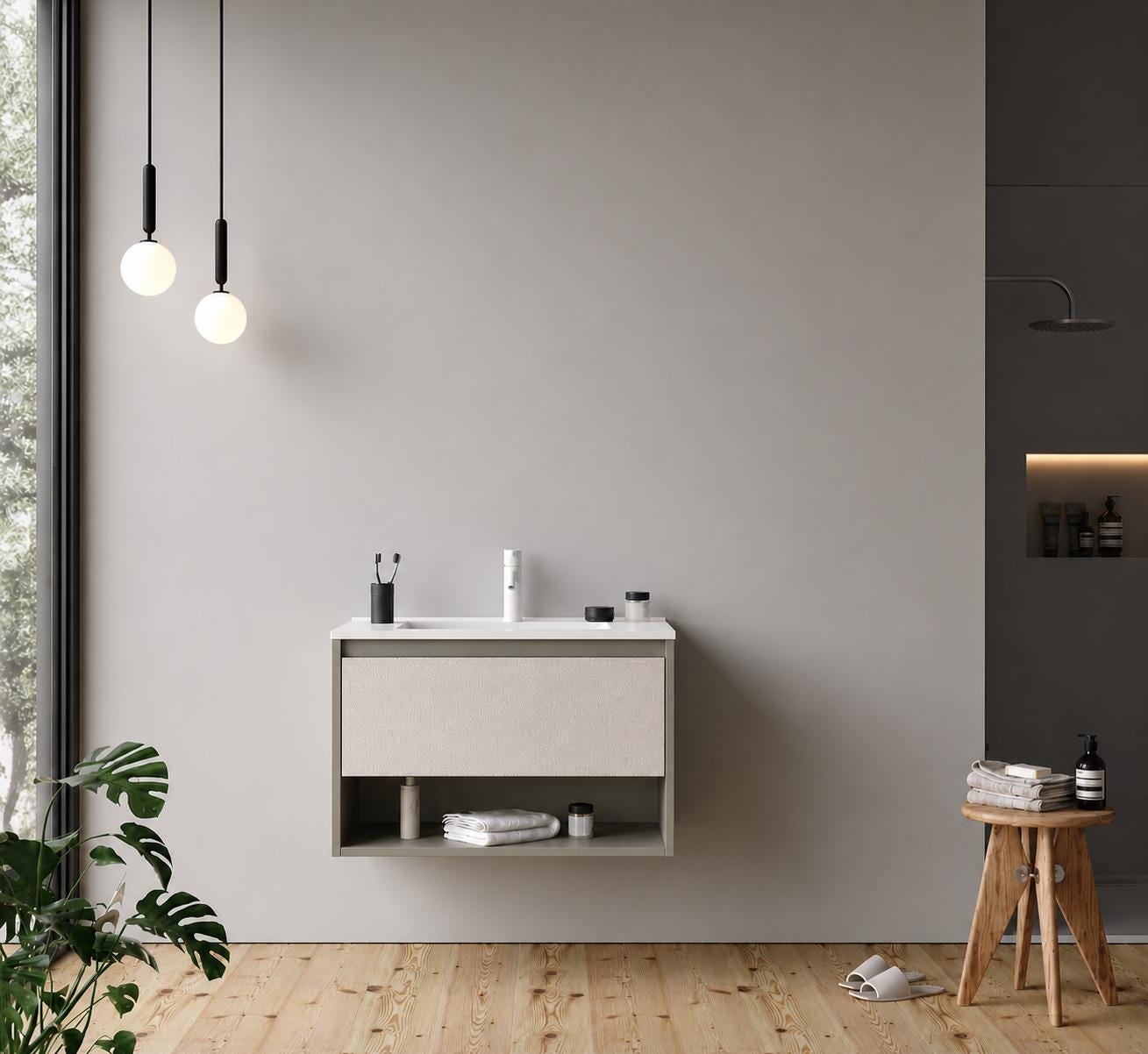 Duru 80 cm Cement Gray Bathroom Cabinet Set or Single Options - Ready to Install, Pre-Assembled, Wall Mounted