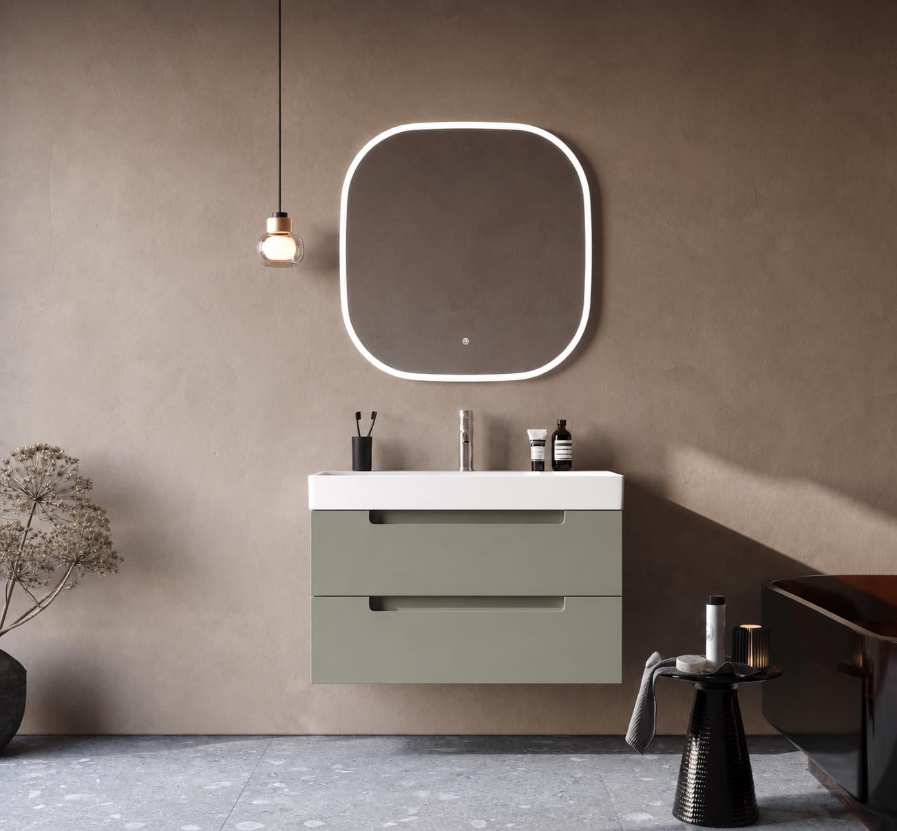 Maddox 85 cm Cement Gray Bathroom Cabinet Set or Single Options - Ready to Install, Pre-Assembled, Wall Mounted