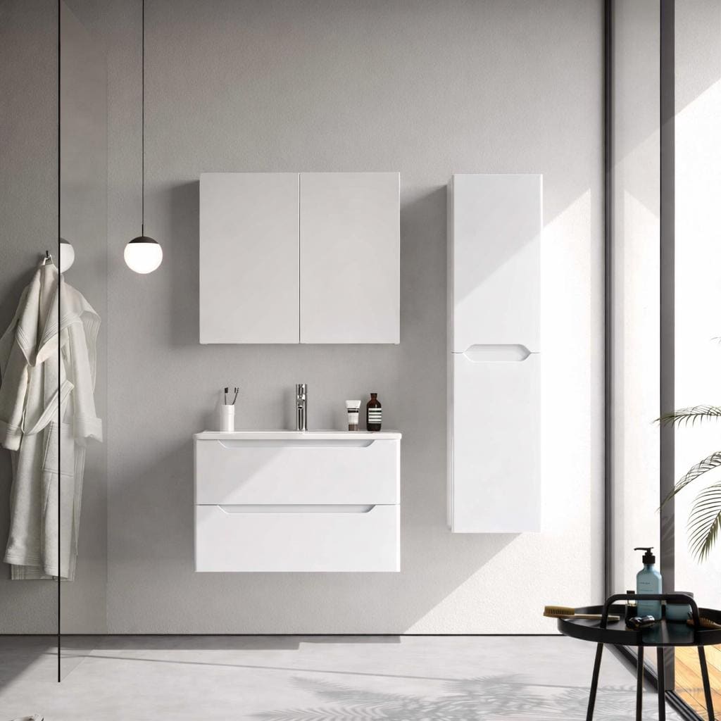 Perla 80 cm White Bathroom Cabinet Set or Single Options - Ready to Install, Pre-Assembled, Wall Mounted